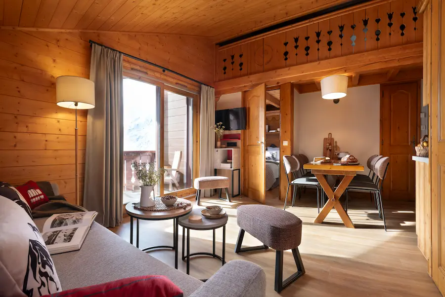 Les Alpages de Reberty: Luxe 3* appartementen aan de piste en wellness in Les Menuires 2 Een van de appartementen in Les Alpages de Réberty. © Eric Bergoend/ Pierre et Vacances
