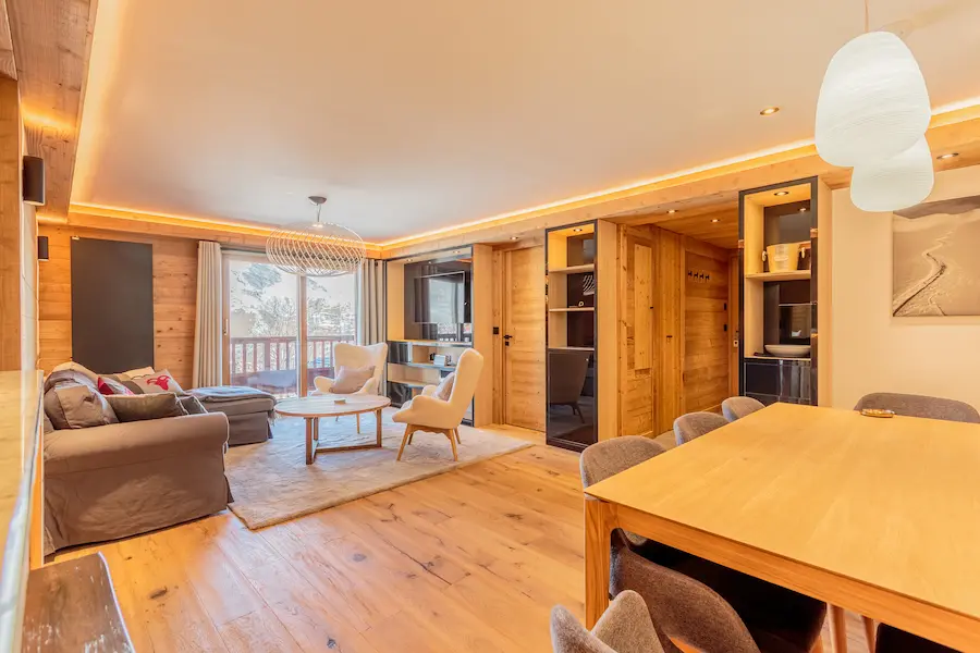 Les Chalets du Gypse in St. Martin de Belleville: luxe chalet-appartement aan de piste 3 Een van de appartementen in Chalet du Gypse in Saint-Martin de Belleville. © Raj Bundhoo / GSI