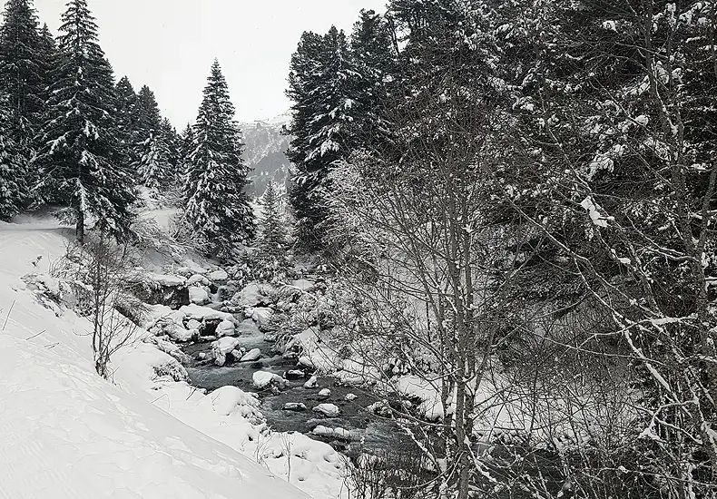 Het Plan de Tuéda is een natuurgebied pal naast Méribel-Mottaret. Je kunt hier sneeuwschoenwandelen, langlaufen en wandelen over geruimde paden. © Wintersportfrankrijkgids.nl